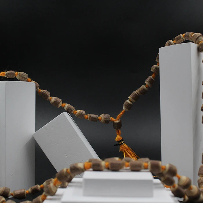 Original Big Size Yellow Thread Wooden Brown 108 Beads Tulsi Mala