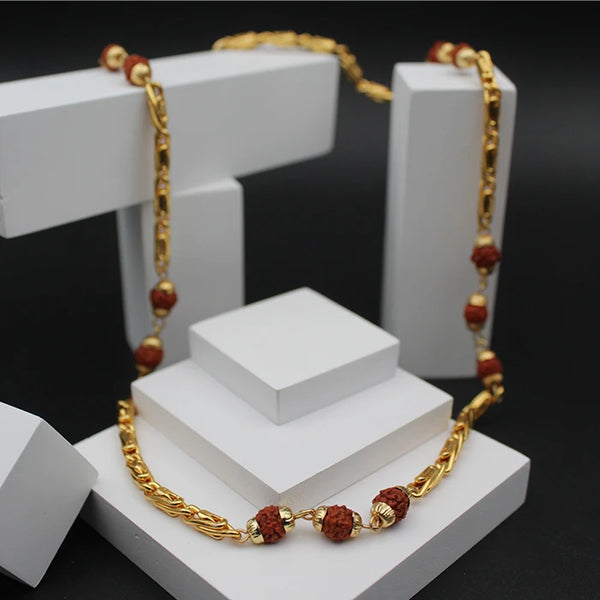 Gold Plated Rudraksha Beads Chain for Men and Women