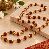 Original Panch Mukhi Rudraksha Mala with Golden Cap Beads