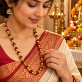 Original Panch Mukhi Rudraksha Mala with Golden Cap Beads
