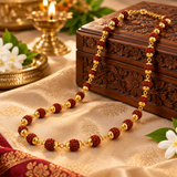 Original Panch Mukhi Rudraksha Mala with Golden Cap Beads
