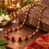 Original Panch Mukhi Rudraksha Mala with Golden Cap Beads