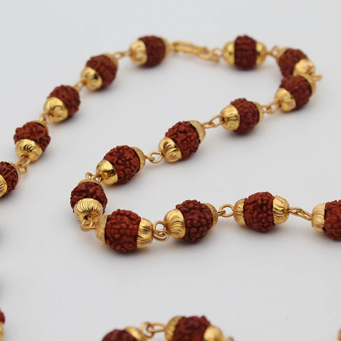 Original Panch Mukhi Rudraksha Mala with Golden Cap Beads