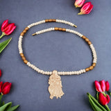 Original Radha Krishna Locket Big Size White Brown Bead Tulsi Mala