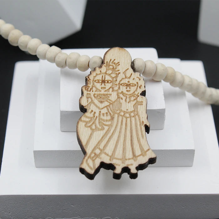 Original Radha Krishna Locket Big Size White Brown Bead Tulsi Mala