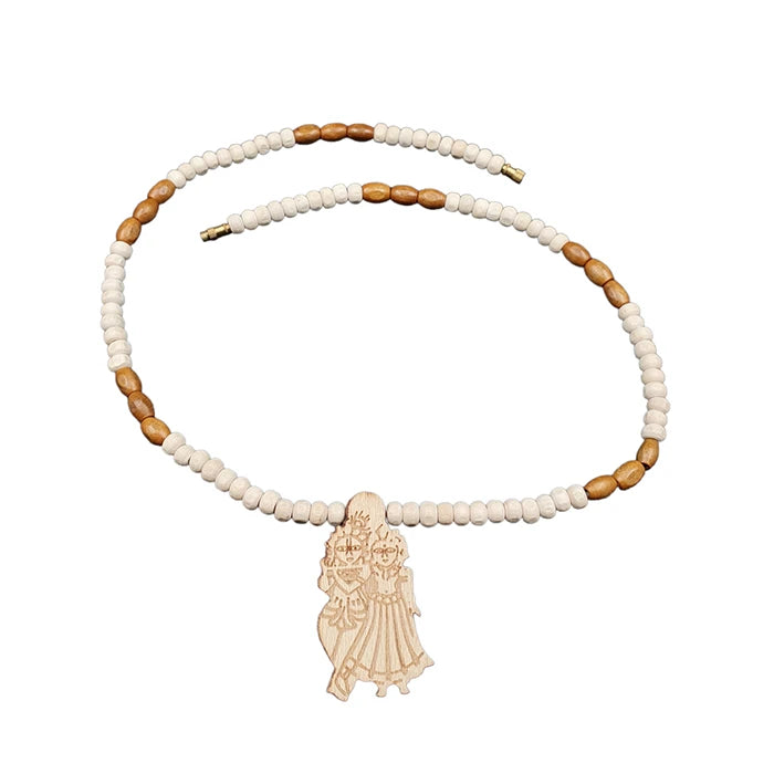 Original Radha Krishna Locket Big Size White Brown Bead Tulsi Mala