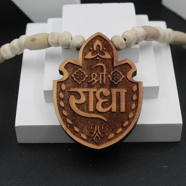 Original Shree Radha Name Leaf Locket With White Tulsi Bead Mala