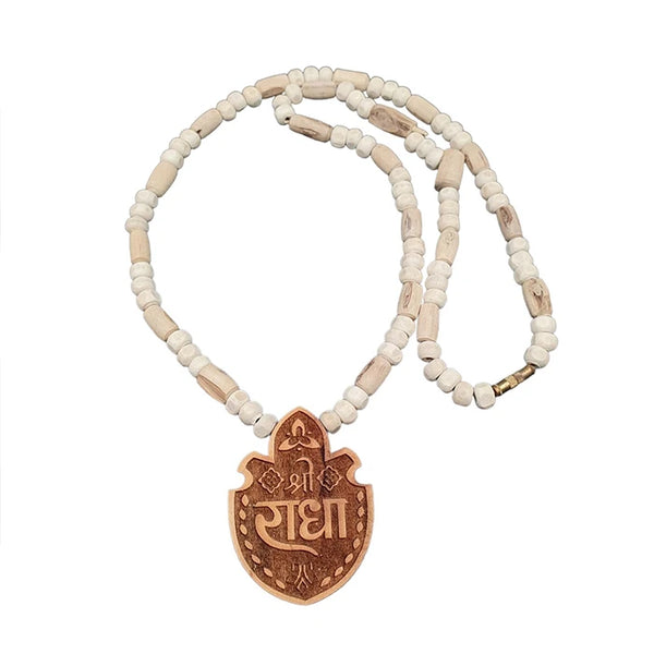 Original Shree Radha Name Leaf Locket With White Tulsi Bead Mala