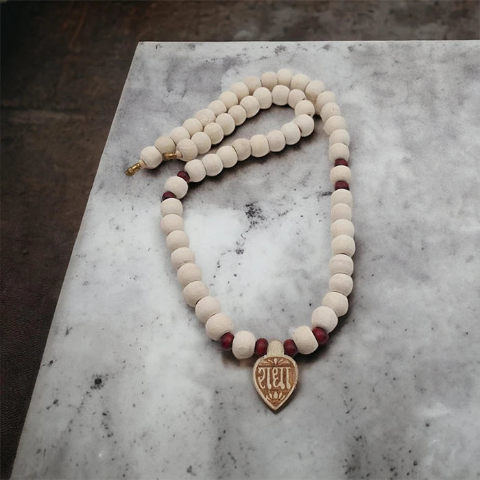 Original Wooden Tulsi Mala With Radha Heart Locket Mala