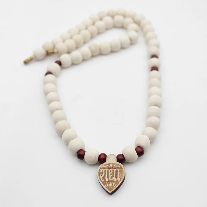 Original Wooden Tulsi Mala With Radha Heart Locket Mala