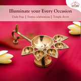 Panch Aarti Diya - Brass Made High Quality | 5 Arti Diya for Puja | 5 Face Brass Diya Pooja Stand for Home &amp; Office