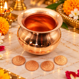 Pack Of 2 Diwali Combo of Tambe ke Sikke without Hole And Tambe Ka Lota for Diwali Pujan