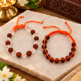 Pack Of 2 White Clear Quartz Crystal With Rudraksha Bracelet Combo For Men And Women