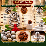 Pack Of 3 Combo Natural Vaijanti Mala With Original Rudraksha And Silver Parad Shivling