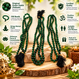 Pack Of 3 Combo Set Original Green Hakik (Hakeek) Mala Certified Jaap Mala 108 Beads for Men and Women