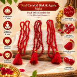 Pack Of 3 Combo Set,Red Crystal Hakik Agate Mala For Men And Women
