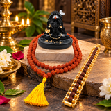 Pack Of 3  Lord Adiyogi Shankara Black Murti , Gold Plated Rudraksha Bracelet & Rudraksha Beads Mala Combo