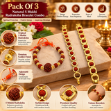Pack Of 3 Natural 5 Mukhi Rudraksha Bracelet Combo l Stylish Small Size Golden Rudraksha