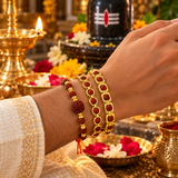 Pack Of 3 Natural 5 Mukhi Rudraksha Bracelet Combo l Stylish Small Size Golden Rudraksha