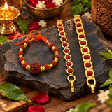 Pack Of 3 Natural 5 Mukhi Rudraksha Bracelet Combo l Stylish Small Size Golden Rudraksha