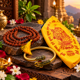 Pack of 3 Natural Gomukhi Mala Jaap Bag Cotton, Om Mahakal Kada & Rudraksha Mala Combo