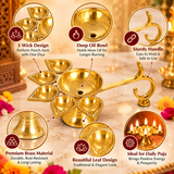 Panch Aarti Diya - Brass Made High Quality | 5 Arti Diya for Puja | 5 Face Brass Diya Pooja Stand for Home &amp; Office