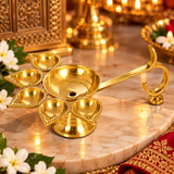 Panch Aarti Diya - Brass Made High Quality | 5 Arti Diya for Puja | 5 Face Brass Diya Pooja Stand for Home &amp; Office