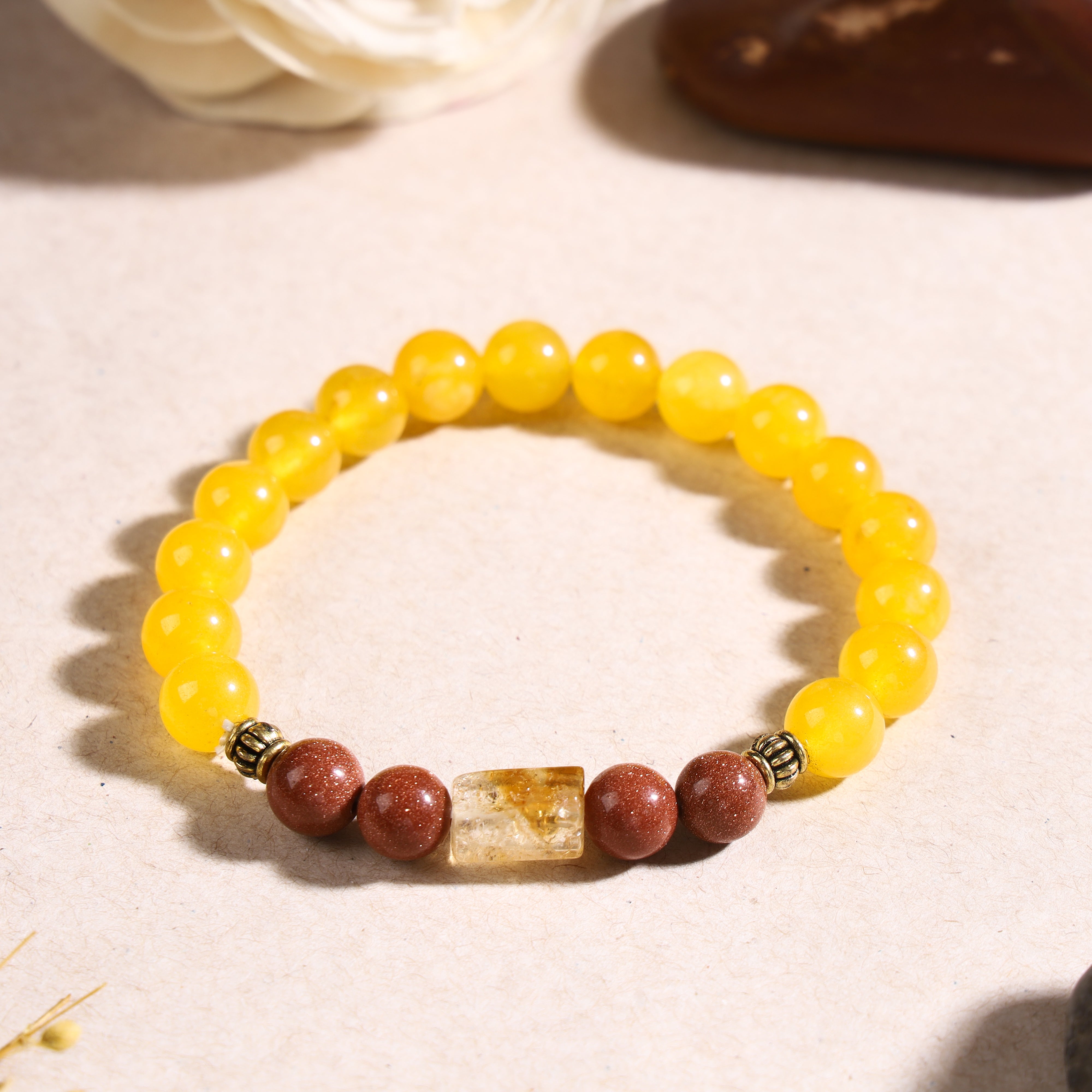 Pisces Rashi Bracelet with Yellow & Red Beads – dharmsaar