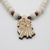 Radha Krishna Ji Locket ,White Brown Circular Bead Pure Tulsi Mala