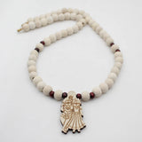 Radha Krishna Ji Locket ,White Brown Circular Bead Pure Tulsi Mala