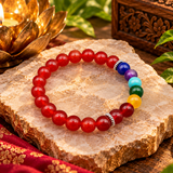 Red Natural Stones 7 Chakra Yoga Stretchable Bracelet