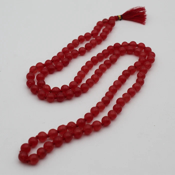 Natural Red Sulemani Hakik Round Stone 108 Beads 8mm Japa Mala - Main Image
