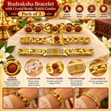 Rudraksha Bracelet with Crystal Beads/ Rakhi Combo Pack of 3
