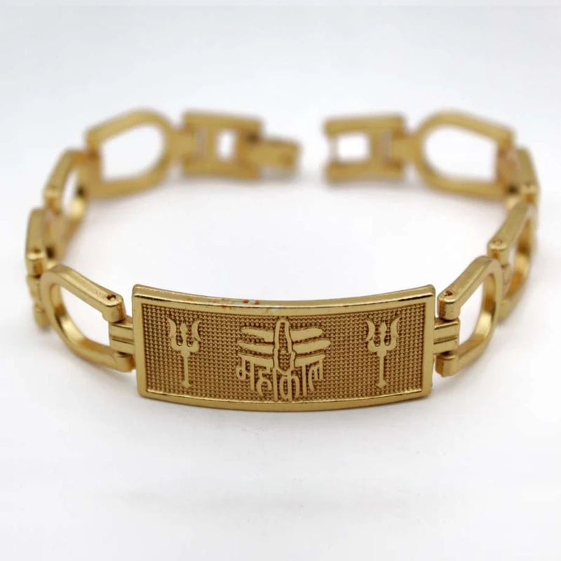 Stylish Trishul Mahakal Gold Ethnic Broad Plate Spiritual Chain Bracelet