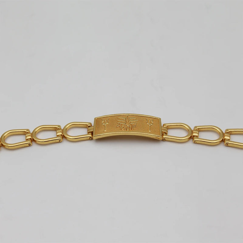 Stylish Trishul Mahakal Gold Ethnic Broad Plate Spiritual Chain Bracelet