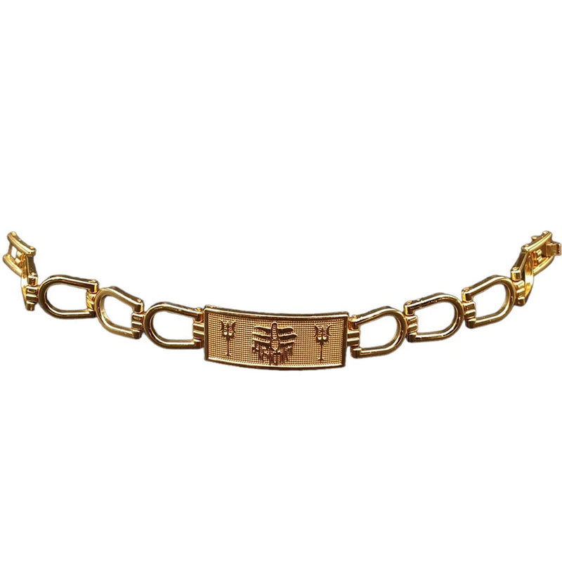 Stylish Trishul Mahakal Gold Ethnic Broad Plate Spiritual Chain Bracelet