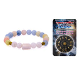 Multicolored beaded bracelet with a Taurus zodiac sign bracelet packaging on a white background