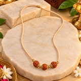 Tulsi Mala with Natural Three Beads (Panchmukhi) Mukhi Rudraksha Chain