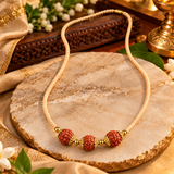 Tulsi Mala with Natural Three Beads (Panchmukhi) Mukhi Rudraksha Chain