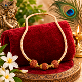 Tulsi Mala with Natural Three Beads (Panchmukhi) Mukhi Rudraksha Chain