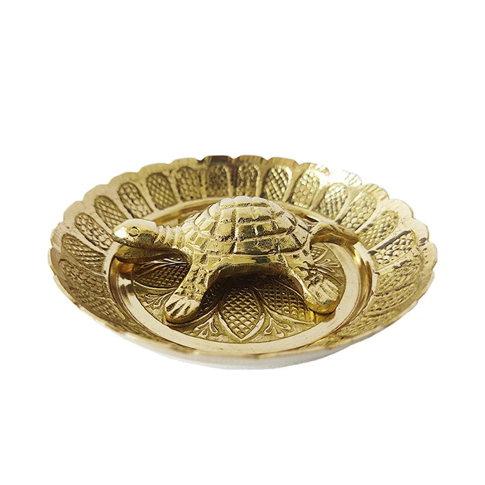 Turtle With Beautiful Plate | 5 inches Plate with Turtle to Protect from Negative Energies | Brass Plate and Turtle to Keep on Table