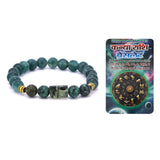 Green beaded bracelet with a Virgo Rashi label on a white background