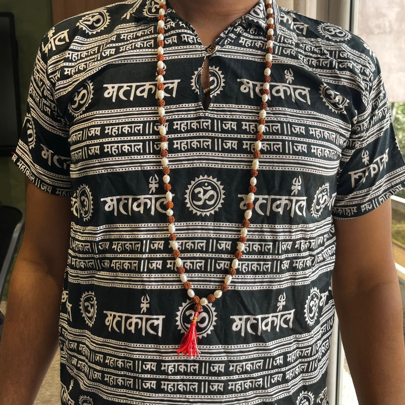 Natural Rudraksha with White Pearl Moti Mala