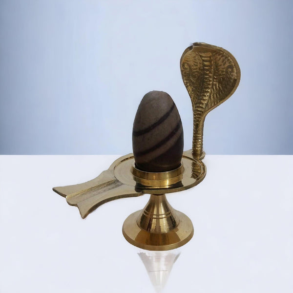 Narmadeshwar Shivling Original for Pooja Home, Golden Brass Shiv Linga Decorative Sheshnaag Showpiece with Jalhari Base, Puja Kalash Shivling Religious Stone