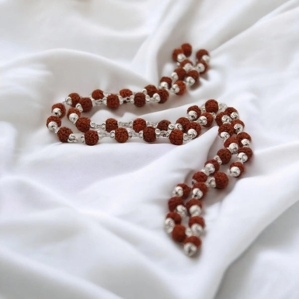 Original Silver Cap Rudraksha Mala 54 Beads (SMALL SIZE)