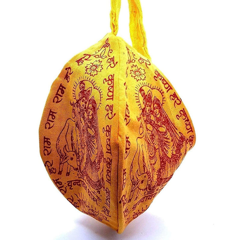 Japa Mala Gomukhi Bag | Hare Krishna Printed Saffron Cotton Bag for Japa Mala | Best Quality Japa Mala Bag